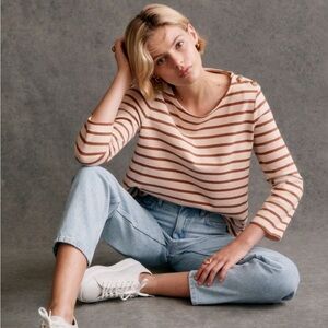 Sezane Colette Marinière Ecru / Camel - Size M